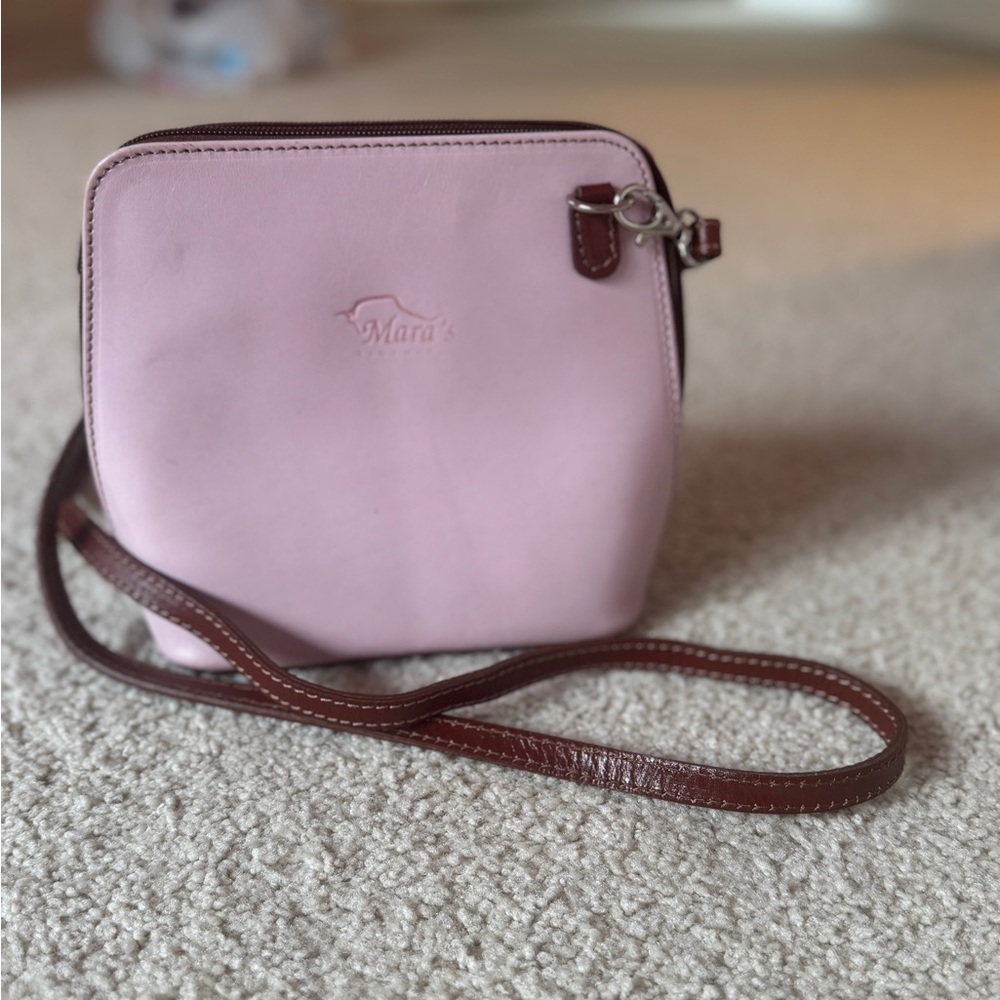 Italian leather pink crossbody purse